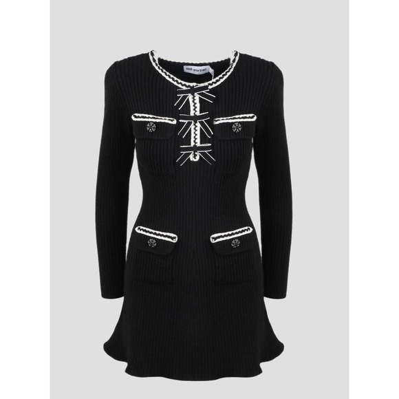 Self-Portrait Dresses & Skirts - [sold] Self-Portrait Melange Knit Mini Dress in Black
